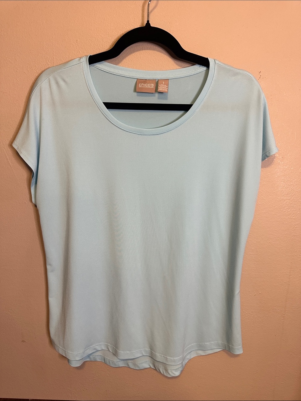 Chico's Aqua Cap Sleeves Scoop Neck Tee